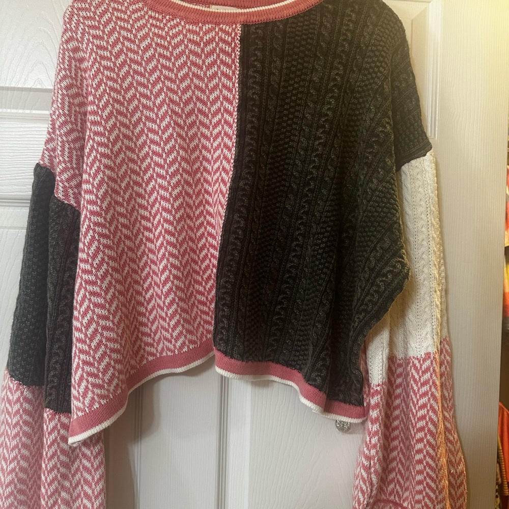 POL Colorblock Sweater - Pink, Black, and Cream